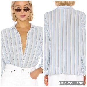 NWT Vince Textured Stripe Boxy Button Down in Surf Mist Blue